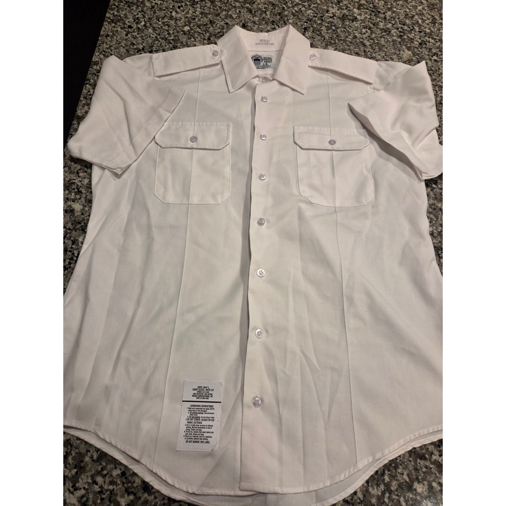 Defense Logistics Agency Shirt Mens 16.5 White Military Short Sleeve Epaulets